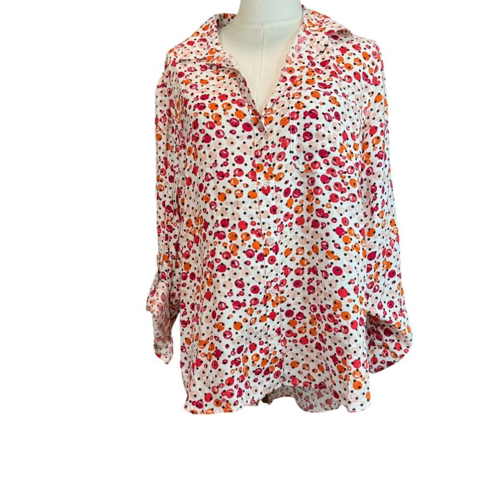 Velvet Heart Blouse Women’s Large Button Front Dot Print Long Sleeve Shirt | NWT
